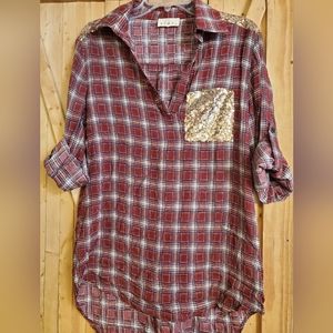 Maroon and gold sequin shirt